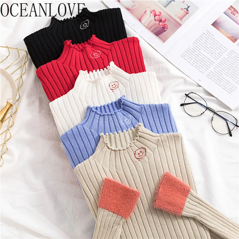 

OCEANLOVE Half Turtlneck Knitwear Stretch Women Sweater 2019 Long Sleeve Slim Warm Sueter Mujer Autumn Winter Clothes 12746