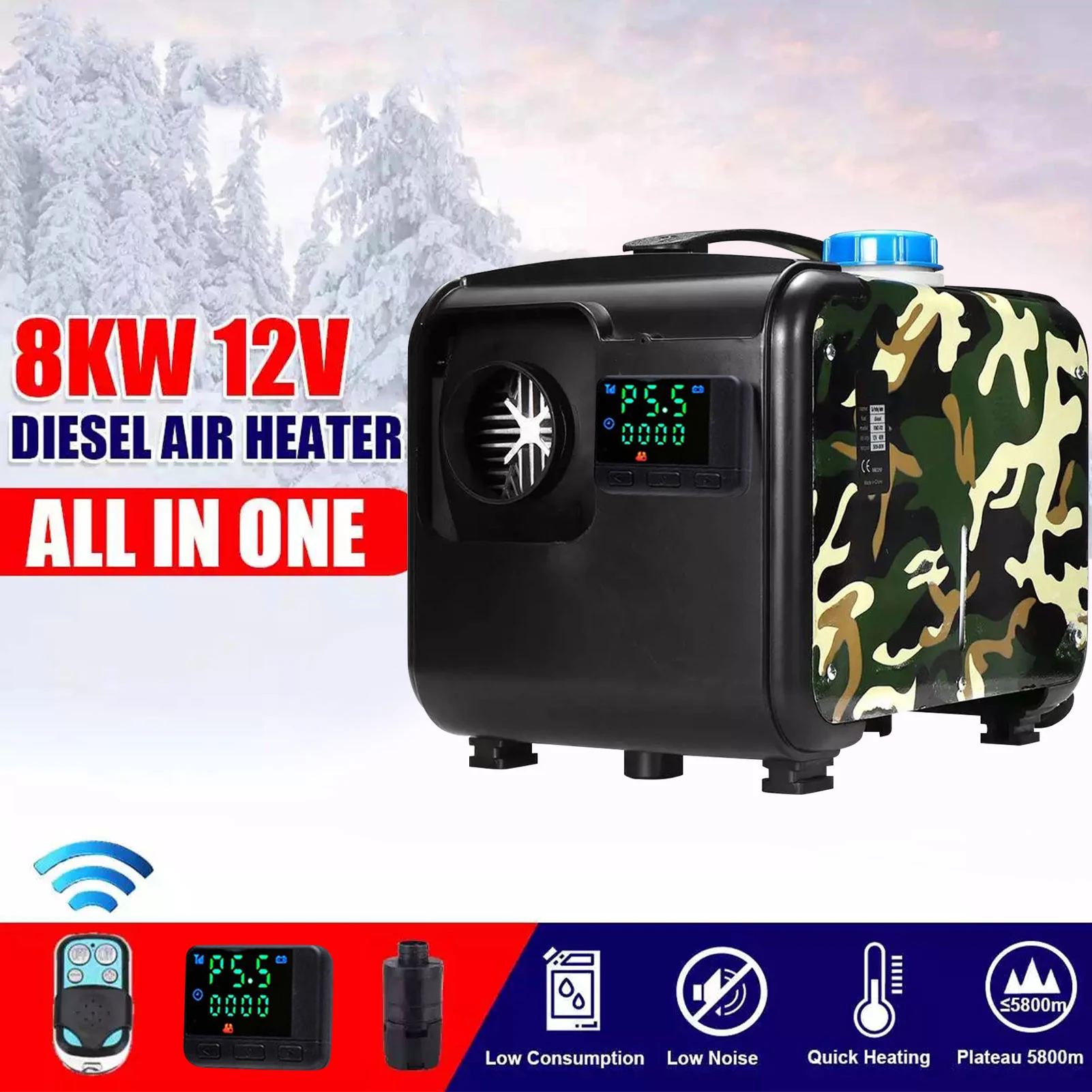 PROD 1005001843333627 12V Car Diesel Heater All In One 8KW Automatic
Parking Heater With Remote Control LCD Monitor For RV Boats Motorhome
Trailer