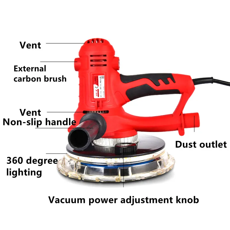 220V 1250W Drywall Sander Wall Polishing Machine Grinding Portable Adjustable Led Light Wall Putty Polisher Machine EU Plug,electric polisher
