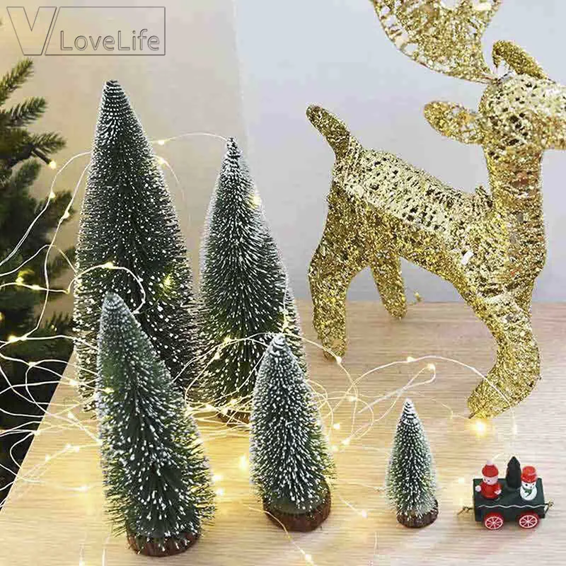

5pcs Small DIY Christmas Tree 8.5cm Fake Pine Tree Mini Sisal Bottle Brush Christmas Tree Santa Snow Frost Village House