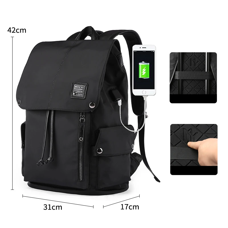 Moyyi Best Quality Waterproof Large Backpack Men Functional 14'' 15.6