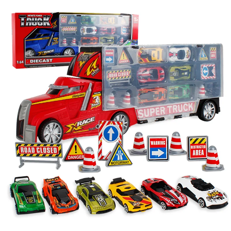 

Children'S Educational Large Size Container Alloy Sports Car 6 Only + Signs Roadblocks shou ti che Boy Baby Gift