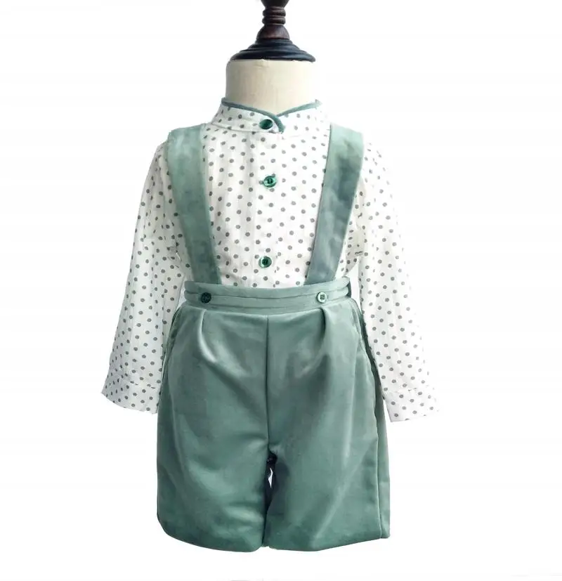 Baby Boy Clothes Set Kid Long Sleeve Polka Dot Shirt Suspender Pants Casual Clothes Outfit Infant Velvet Spanish Boutique Outfit
