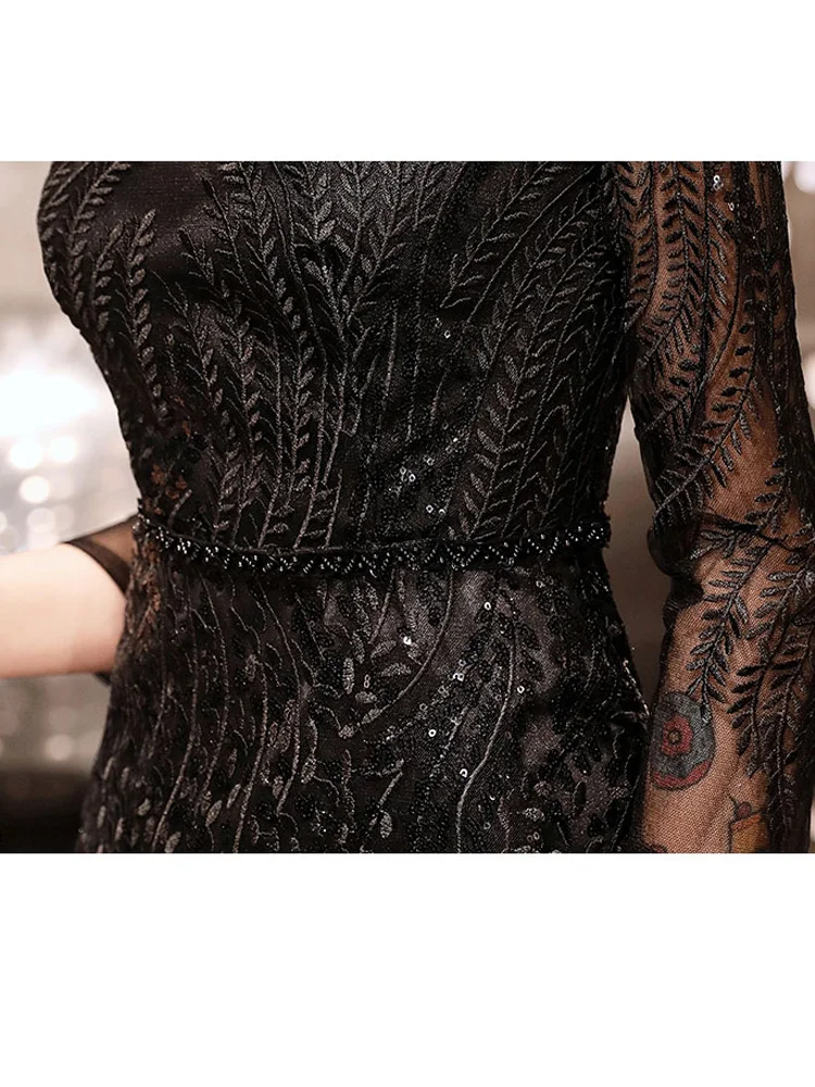 It's Yiya платье для выпускного вечера элегантные кружевные черные платья с круглым вырезом женские вечерние ночные сорочки большого размера длиной до чая Vestidos de gala E547