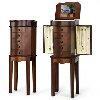 

Costway Jewelry Cabinet Storage Stand Chest Organizer 5 Drawers Mirror