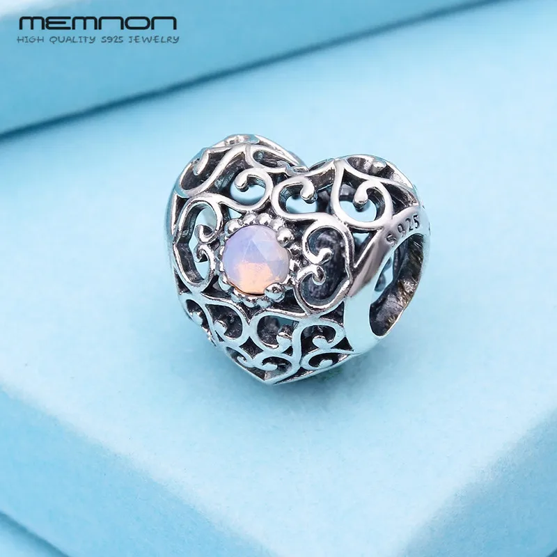 BE306 Memnon, 925 пробы, серебряные ювелирные изделия, Сердце, подвески с камнем на день рождения, бусины, подходящие Браслеты и ожерелья, сделай сам, для женщин, хорошее ювелирное изделие - Цвет камня: BE306