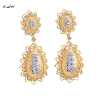 

Sterling Silver Material with Solid Gold Plating Dangle Earrings Luxury Bridal Earrings Two Tone Plating Drop Earrings for Women