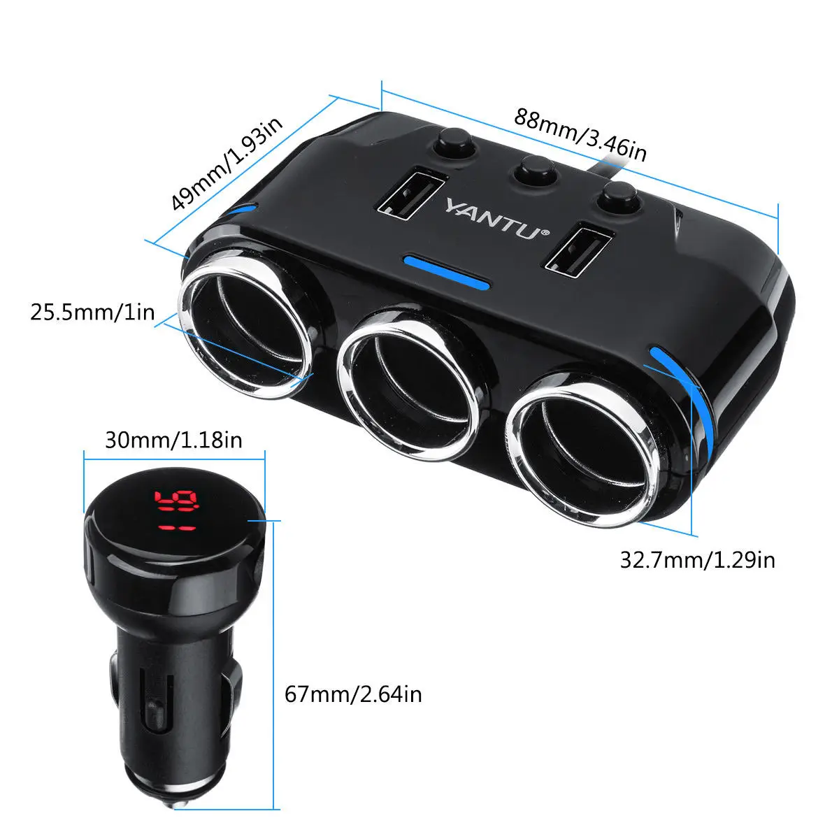 Двойной USB Порты и разъёмы 3-сторонний выход розетка для автомобильного прикуривателя Зарядное устройство DC 12 V/24 V переходник Гнездо для автомобильного прикуривателя Черный