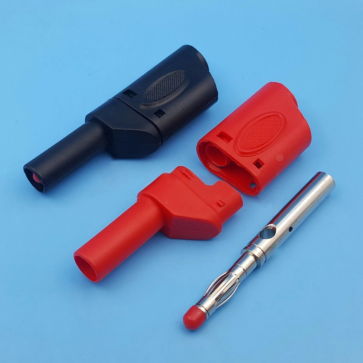 10pcs New Red Black Fully Insulated 4mm Male Stackable Banana Plug Connectors