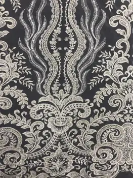 

top qualityModern design French lace fabric African sequins lace full beaded embroidery tulle net lace fabric for wedding dress