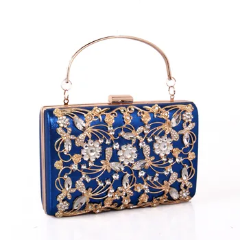 

Blue Rhinestone Purses And Handbags Women White Gemstone Bags Designer Gold Metal Tote Women Wedding Party Clutch Diamond Bag