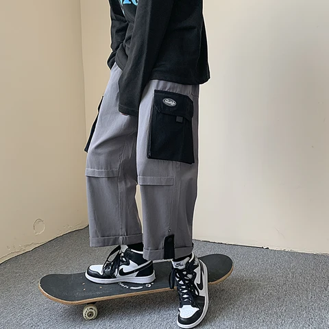 Mens New Cargo Pants Fashion Patchwork Loose Streetwear Trousers Male Big Pocket Casual Skateboard Pants Chic Bottom