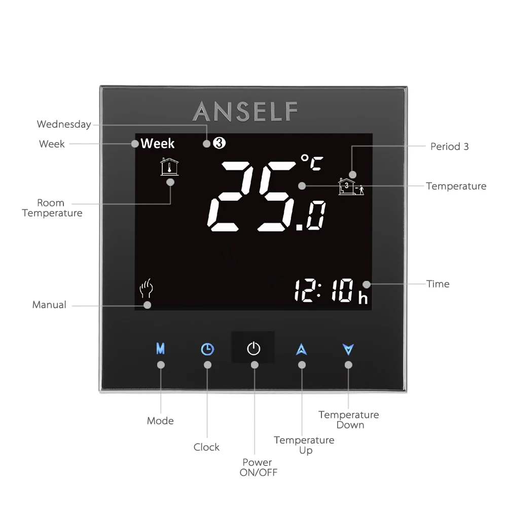 

New Weekly Programmable Underfloor Heating Thermostat LCD Touch Screen Room Temperature Controller Thermostat White Backlight