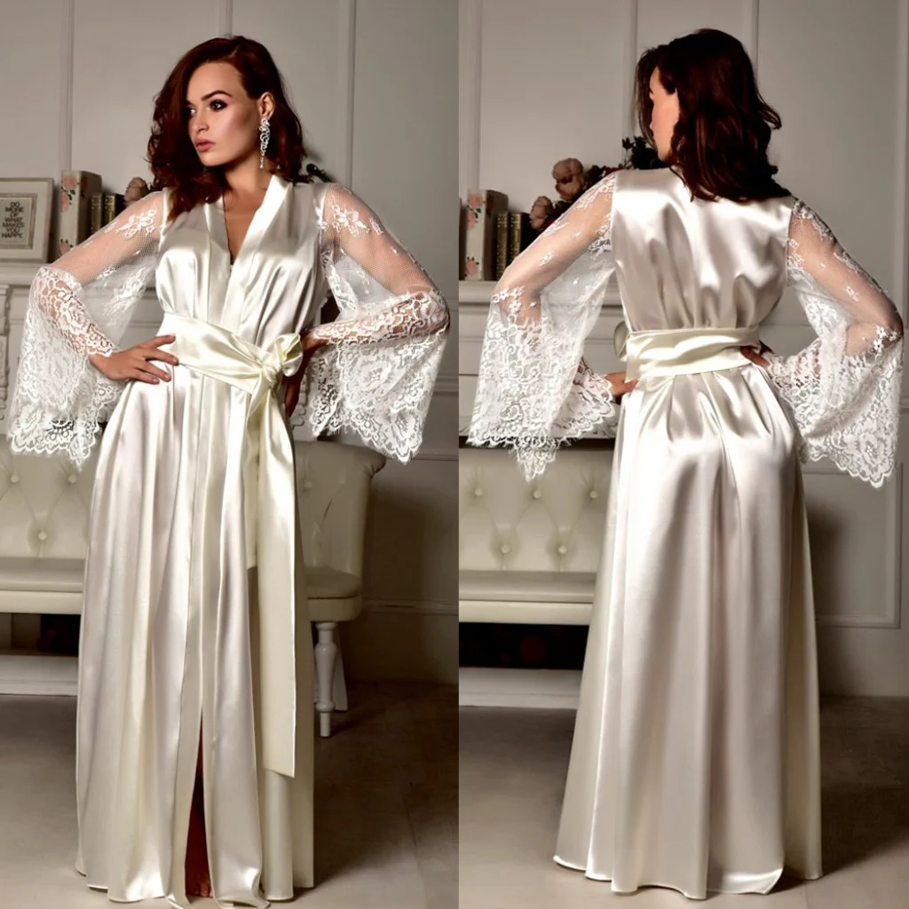 Женское сексуальное шелковое белье Babydoll кружевное с поясом банный халат ночное