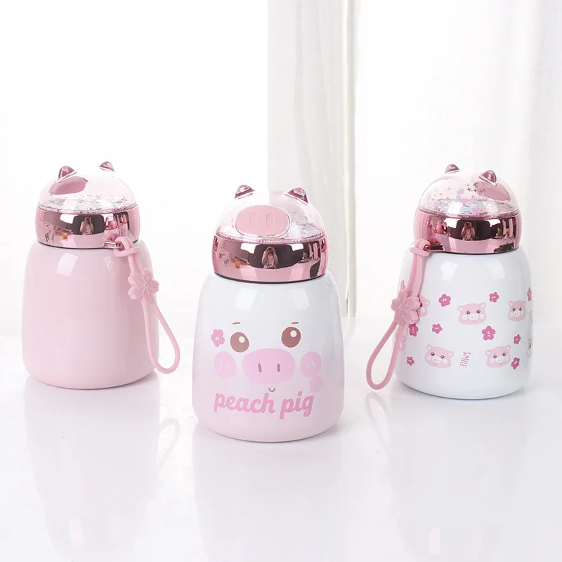

Korean-style INS Sequined Floral Flower Pig Insulated Stainless Steel Bottle Cute Fresh Cup Student Portable Water Cup