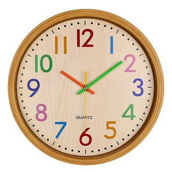 

12 inch Easy Read Silent Wall Clock Colorful Arabic Numerals Round Clock for Living Room, Battery Not Included
