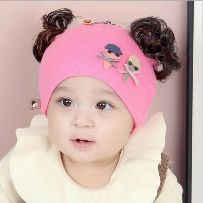Шапка для младенца дети 0-12 м девочка милый колпак с парики осень хлопок теплые детские шапочки