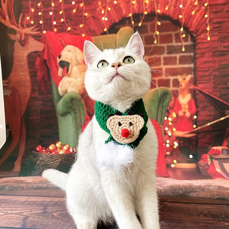 Winter Cat Collar Scarf Christmas Puppy Costume Suitable For 2 Sizes Dog Party Supplies | Дом и сад