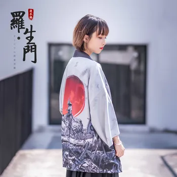 

Japanese Style Kimonos Men Women Vintage Knight Printed Cardigan Boho Blouses Sunscreen Shirts Double-sided Yukata Anime Jackets