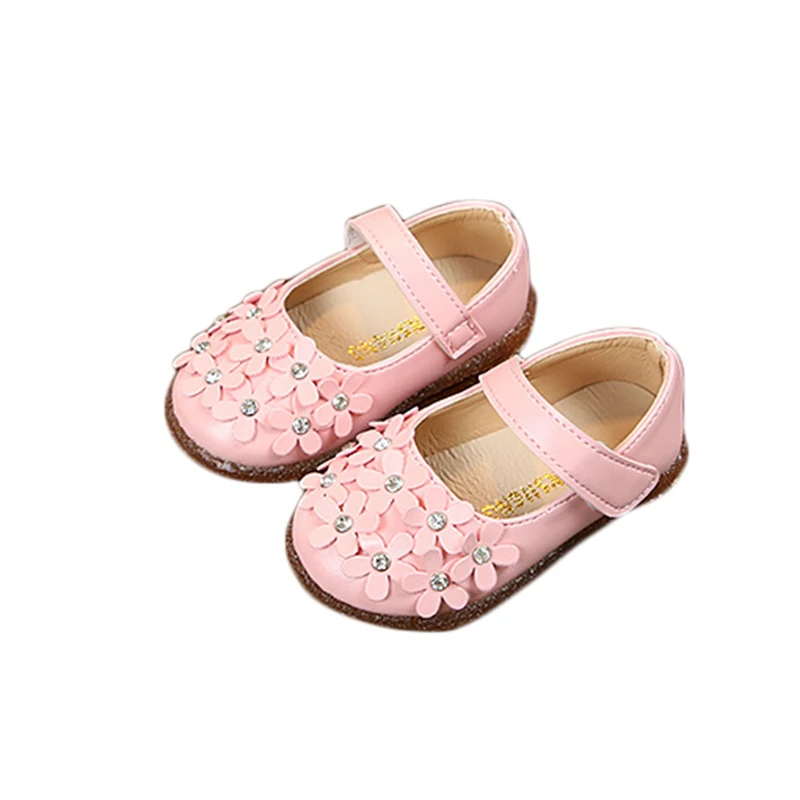 

Kids Girls Shoes Princess Flowes Single Shoe Bling Flats Children Mary Janes White Red Pink 1-3Y