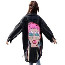 Boyfriend Casual Denim Jacket Woman Loose Coat Vintage Pattern Korea Print Windbreaker Chaqueta Mujer Harajuku Befree Vadim