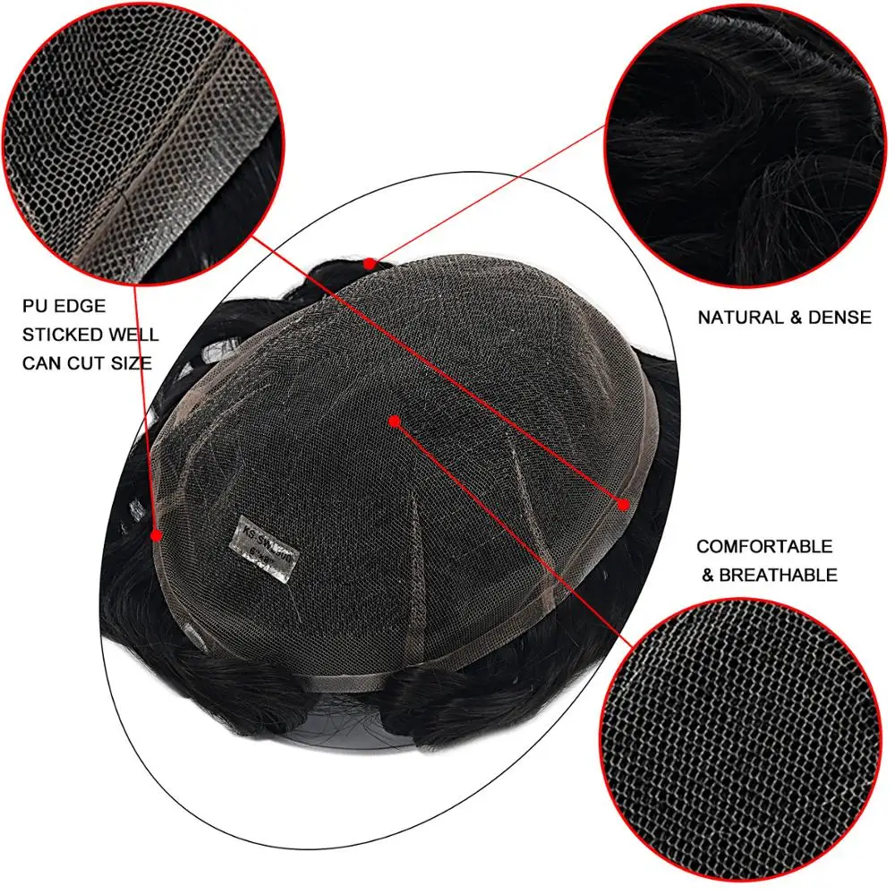 Мужской парик MW Swiss Lace Toupee Remy человеческие волосы натуральные черные 6 дюймов 150%