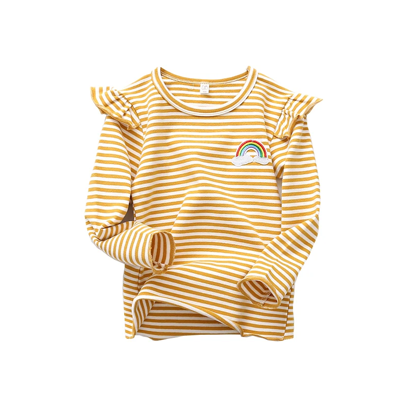 rainbow yellow Осенняя футболка для девочек; хлопковые футболки с длинными рукавами для мальчиков; детские толстовки в полоску; футболки для малышей; От 2 до 8 лет Одежда - Цвет: rainbow yellow