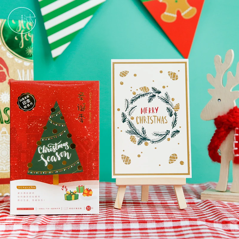 Mr. Бумага 30 шт./кор. Merry Christmas портмоне с золотым тиснением открытки Санта Клаус