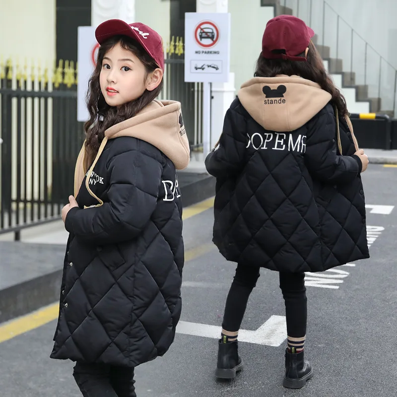 Зимняя одежда для девочек г., уплотненная хлопковая стеганая куртка из двух предметов детское длинное Свободное пальто для отдыха - Цвет: black