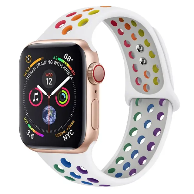 Silicone Strap For apple Watch band 44mm 40mm 45mm 41mm 40 44 mm Breathable Accessories watchband bracelet iWatch 3 4 5 se 6 7 Rainbow-White52
