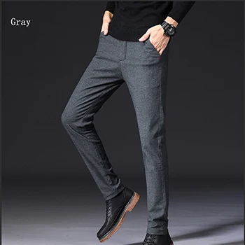 HCXY, осенние и зимние новые мужские штаны, уплотненные, большие размеры, бизнес длинные штаны, повседневные штаны для мужчин - Цвет: Grey
