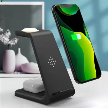

3 in 1 10W QI Wireless Charger For Samsung iPhone Fast Wireless Charging For Samsung Galaxy Buds Mobile Phone Holder With Light