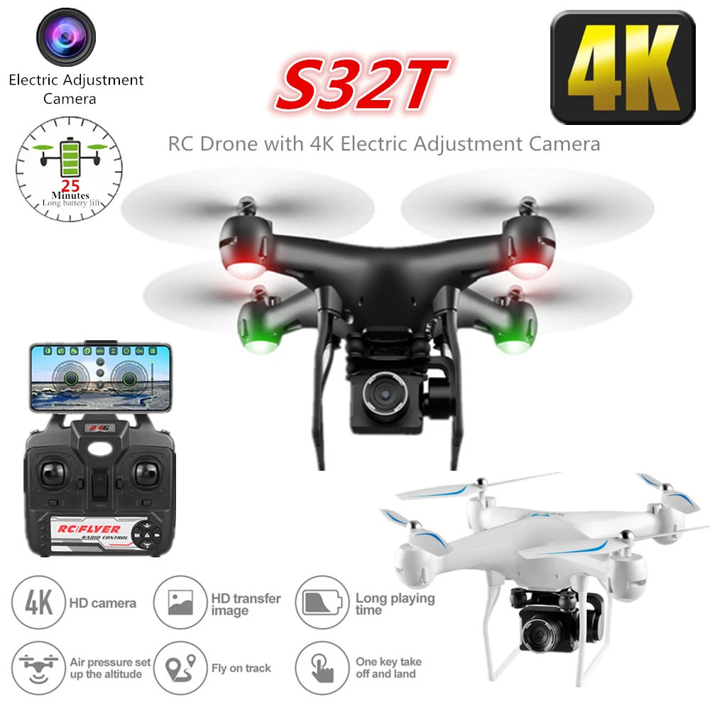 

RC Drone with Electric Adjustment 4K WiFi FPV Camera Altitude Hold Quadcopter 25 Mins Flying Time RC Helicopter Toy S32T