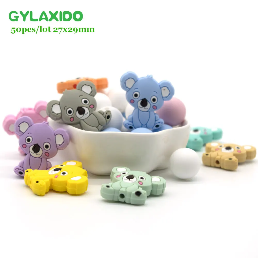 GYLAXIDO 50 шт. мини коала панда Perle Силиконовые Прорезыватели для зубов бусы животное ожерелье-прорезыватель делая свободные бусины BPA бесплатно DIY Mordedor
