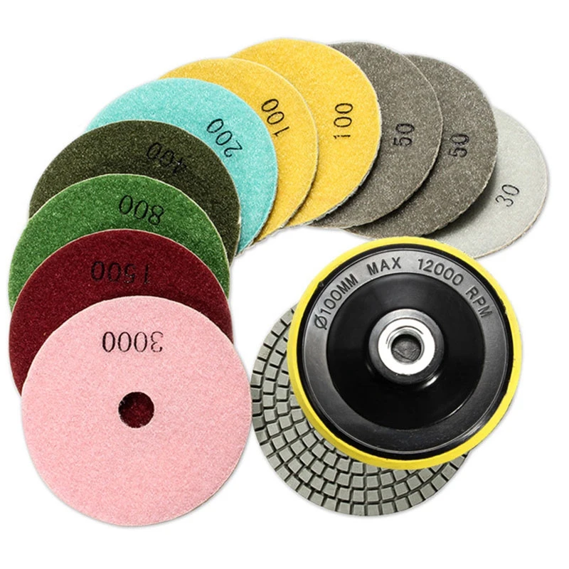 12Pcs/Set 4 Inch/100mm Abrasive Tools Wet Dry Diamond Polishing Pads