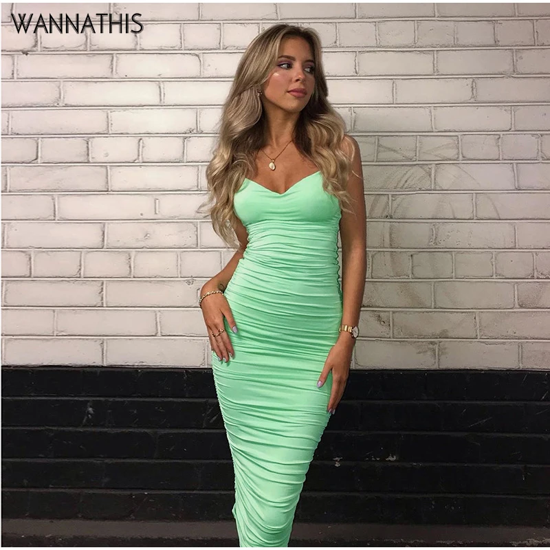 WannaThis Вечерние платья на бретельках, Платье До Колена с v-образным вырезом, сексуальное облегающее платье с открытой спиной и плечами, женские вечерние платья