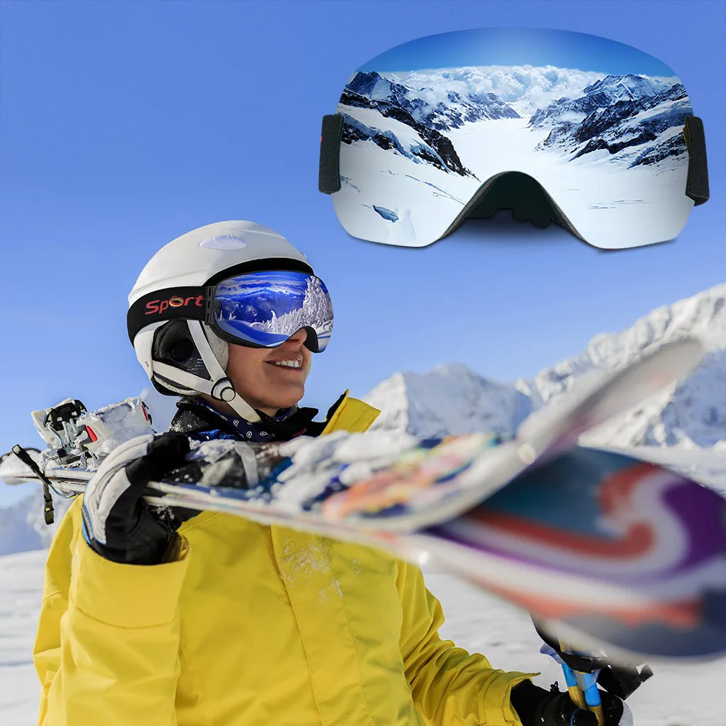 Лыжные очки, сноуборд, лыжные очки, большие сферические очки, лыжные, спортивные, взрослые, альпинистские очки, анти-туман, песочный, УФ, двойные линзы