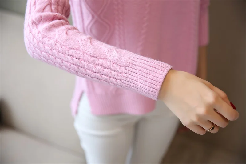 Lcybhe осенне-зимний женский вязаный свитер с бриллиантовым плетением с воротником средней длины и рукавами с открытыми плечами