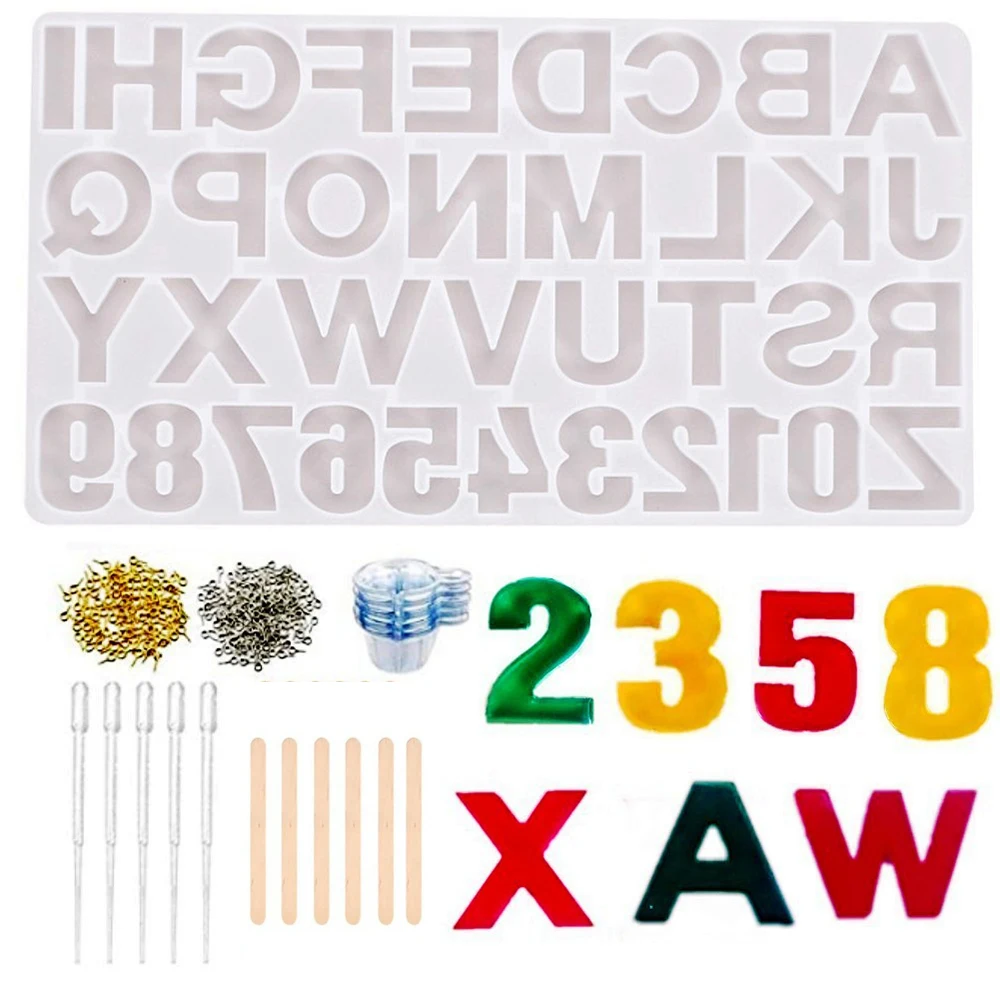

DIY Alphabet Number UV Resin Mold Silicone Mould For Epoxy Crystal Keychain Necklace Casting Making Tools Set