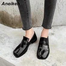 Aneikeh/ г. Весенне-осенние модные новые женские туфли-оксфорды из PU искусственной кожи на плоской подошве, с круглым носком, без шнуровки, офисная обувь для танцев, повседневная обувь, размер 39