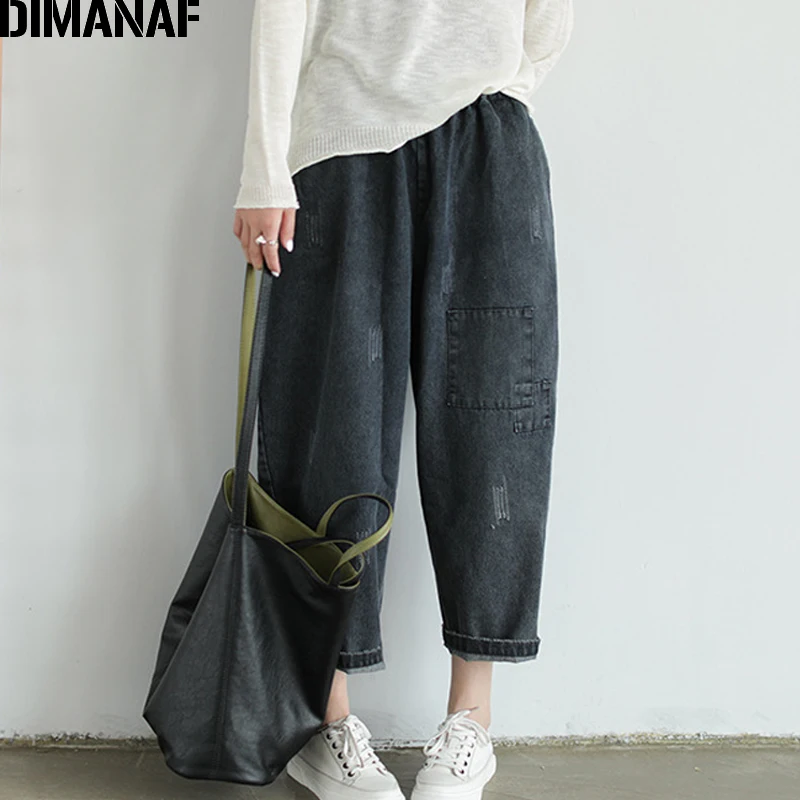 DIMANAF плюс размер женские винтажные Брюки Джинсы джинсовые штаны большого размера Pantalones женские брюки пэчворк свободные осень зима