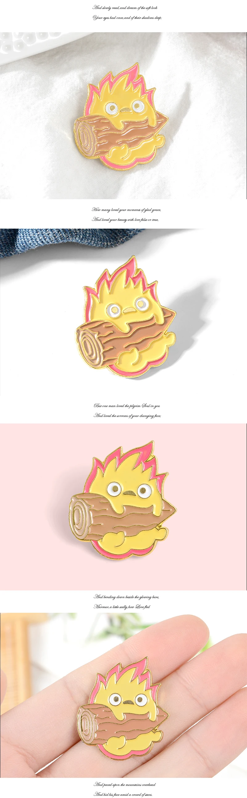 Calcifer Enamel Pin Custom Japanese Anime Brooches Fire Elf Badge for Bag Lapel Pin Buckle Howl Jewelry Gift for Friends