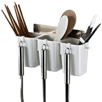 

Kitchen Wall Mount Drain Drying Rack Chopsticks Cutlery Fork Holder Storage Box Multifunction Utensil Holder Dish Drainer