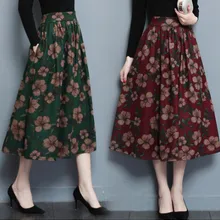 Новинка, Осень-зима, шерстяные юбки с принтом, корейские, для женщин, плюс размер, высокая талия, халат, офисная одежда, повязки, плиссированные, винтажные юбки, FW109