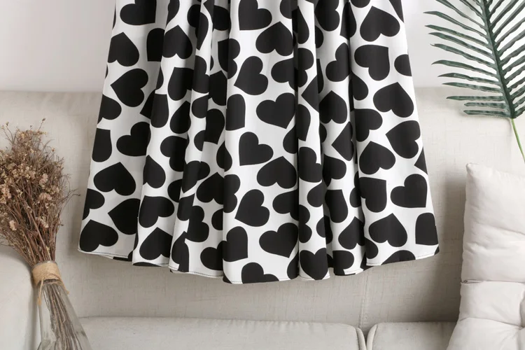 Cotton Summer Mid-calf Skirt Women Heart A Line Stylish Skirt Sweet Elastic Waist Loose Love Print Skirt Elegant Umbrella Skirts maxi skirts for women