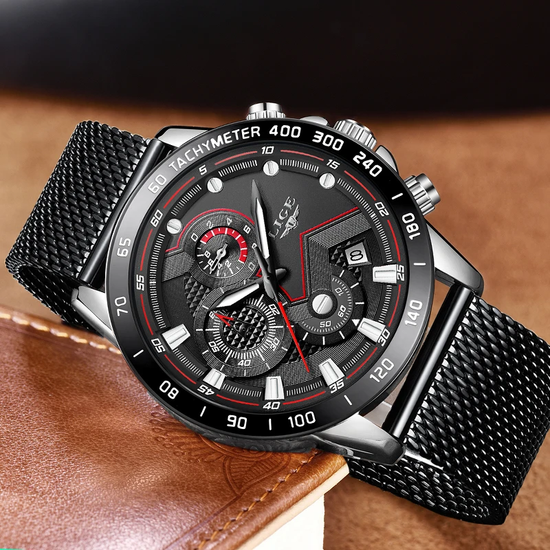 2020 New Fashion Unique Design LIGE Watch Men Top Luxury Brand Chronograph Men's Stainless Steel Business Clock Men Wrist Watch