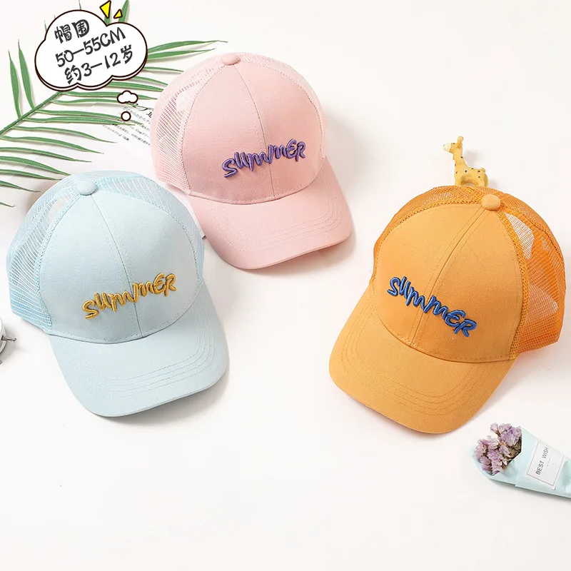 

CHILDREN'S Hat Korean-style Summer Baseball Cap Breathable Mesh Sunshade Net Cap Candy-Colored Embroidered Letters Brim Hat Fash