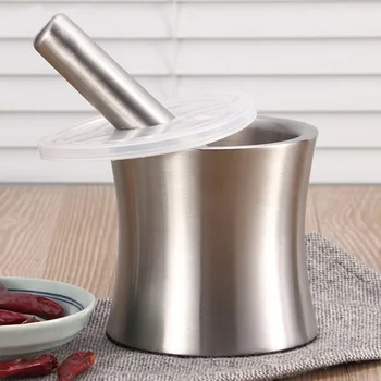 

Stainless Steel Garlic Press Pot Mortar and Pestle Set Household Food Grinder Kitchen Accessories