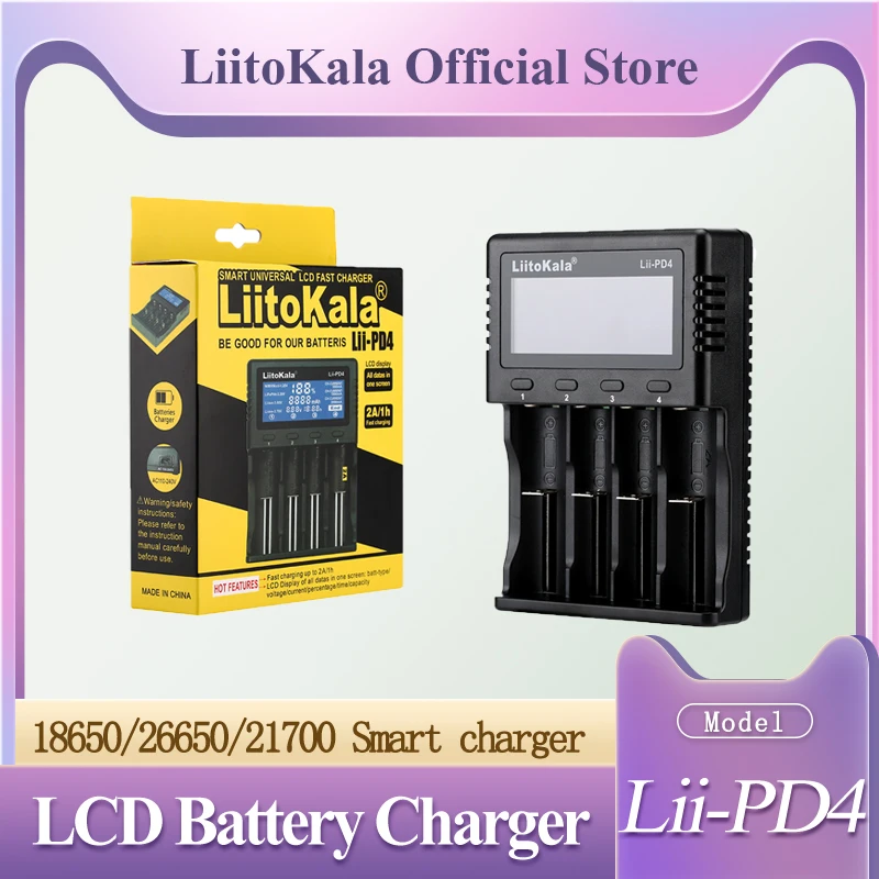 

LiitoKala Lii-PD2 Lii-PD4 LCD Smart 18650 Battery ChargerLi-ion 18650 18500 16340 26650 21700 20700 Battery Charger