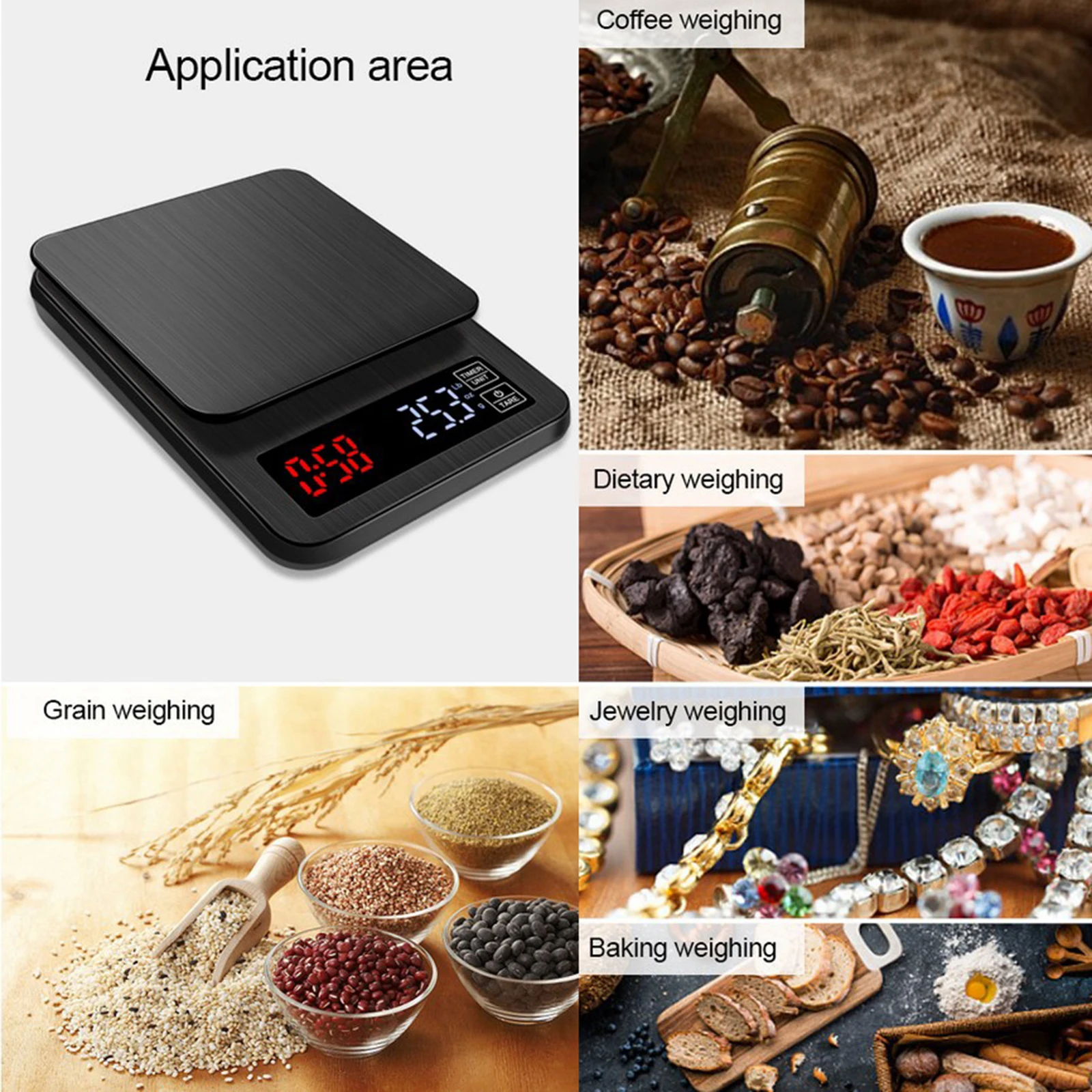 Portable Coffee Scale for Kitchen Weighing with Timer Digital Baking Scale 0.1g